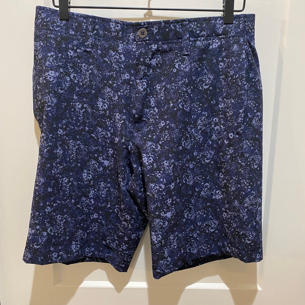 Under Armour Mens Floral Camo Golf Shorts Blue Black Size 32 Performance Stretch